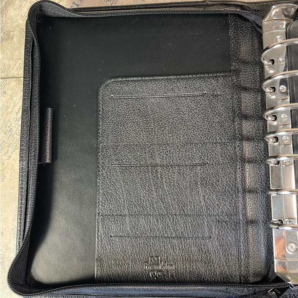 Vintage Franklin Quest Classic Full GrainLeather Planner Black Zip Made in USA